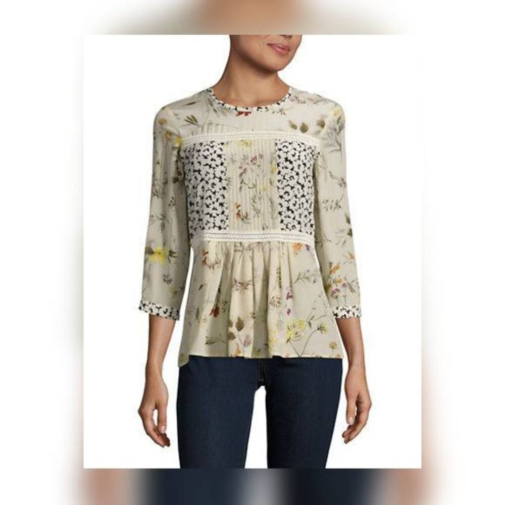 Weekend Max Mara Beige Floral Silk Peplum Blouse
